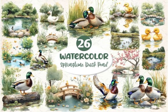 Download Springtime Duck Pond Clipart - Springtime Collection