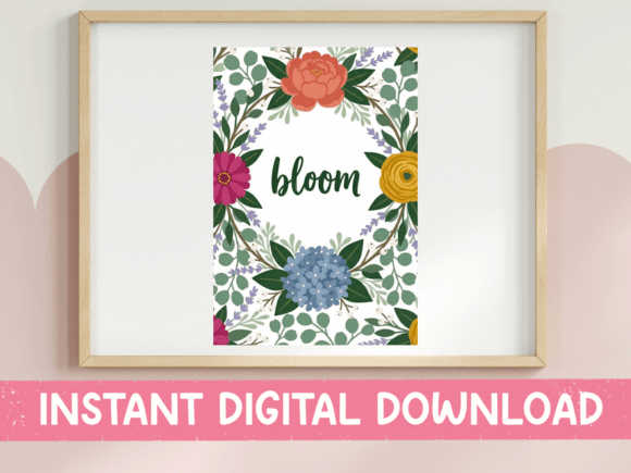 Download Bloom Floral Wreath Typography Print - Typography Collection