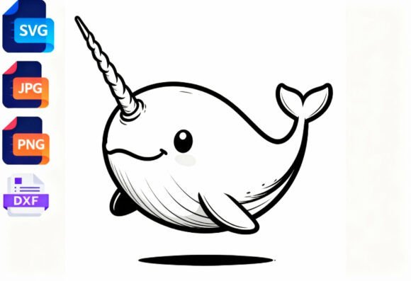 Download Cute Narwhal Outline SVG Clipart - Outline svg clipart Collection